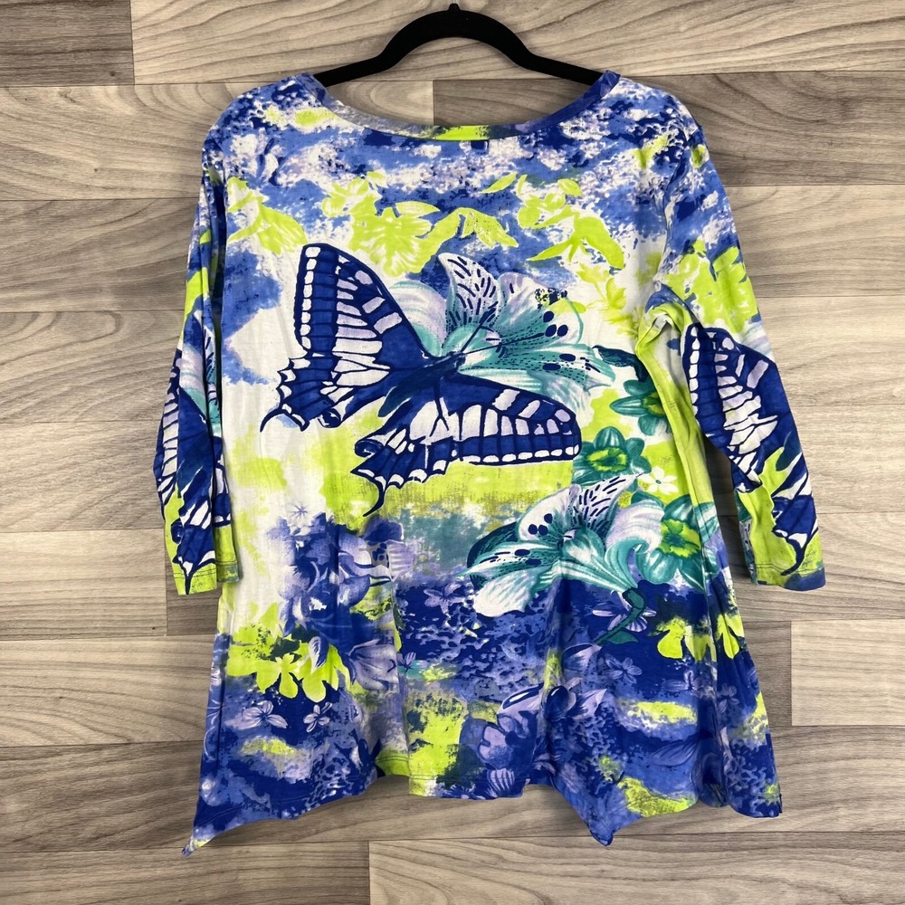 Collections Etc Blouse Womens M Blue Tie Dye Asymmetric Hem 3/4 Sleeve Artsy - Picture 8 of 10